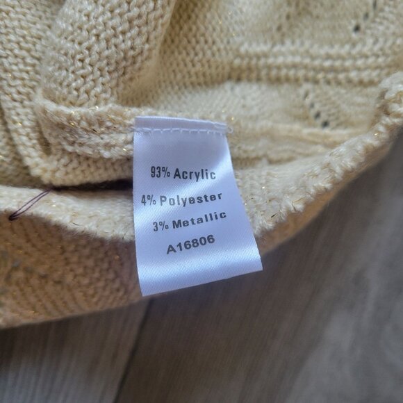 Appleseeds Petite Womens Gold Shimmer Acrylic Blend Cardigan Sweater Chevron Hem - Picture 6 of 9